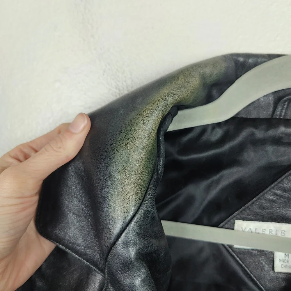 Vintage Valerie Stevens Lamb Leather Jacket‎ Womens Medium Button Up Black 90s